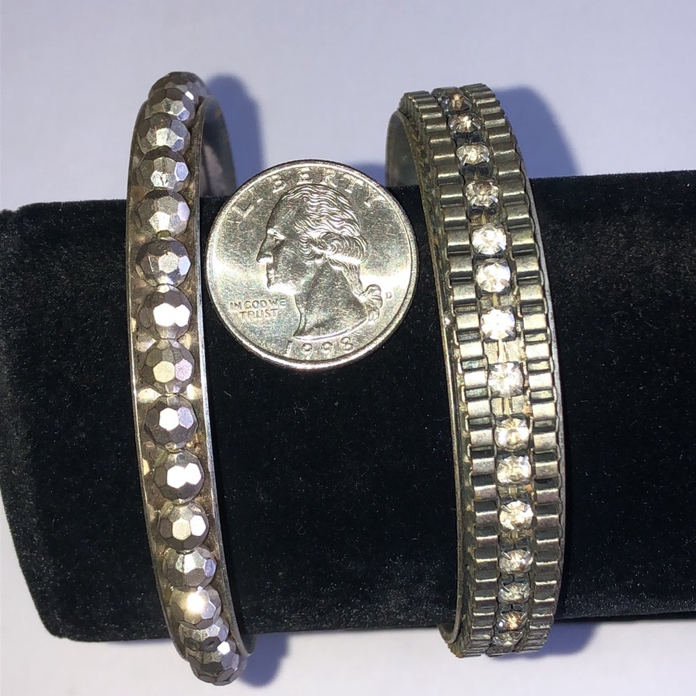 Silver Tone Rhinestone Stackable Bangle Bracelet Bundle - Picture 8 of 8
